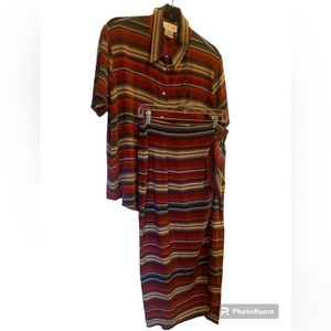 Vintage Silk Set, Swag Skirt (14) and Button Shirt Coord. Perfect Shape. 80s.